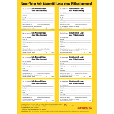 Unterschriftenliste Standortsuche