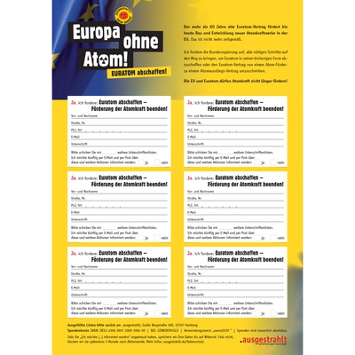 Unterschriftenliste: Europa ohne Atom - Euratom abschaffen!