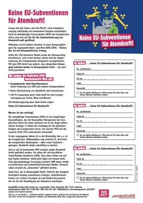 Unterschriftenliste "Keine EU-Subventionen für Atomkraft!"