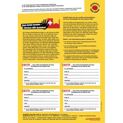 Unterschriftenliste "Atom-Gefahr beenden - Schweizer AKW abschalten"