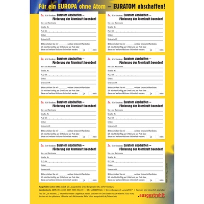 Unterschriftenliste: Europa ohne Atom - Euratom abschaffen!