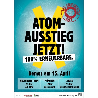 A3-Plakat: Demos am 15. April - Atomausstieg jetzt!