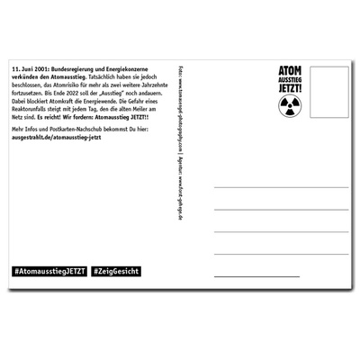 Postkarte: Atomausstieg jetzt - ZORA