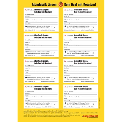 Unterschriftenliste: Atomfabrik Lingen:  Kein Deal mit Rosatom