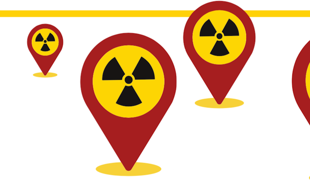 Grafik: Mehrere Marker mit Radioaktivitätszeichen