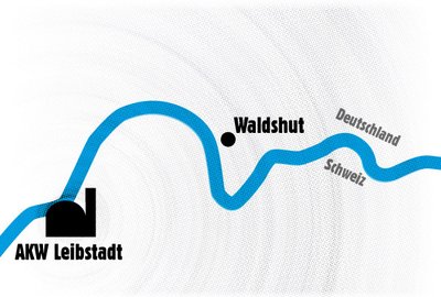 Eine Karte zeigt den Standort des AKW Leibstadt an der Grenze zu Deutschland