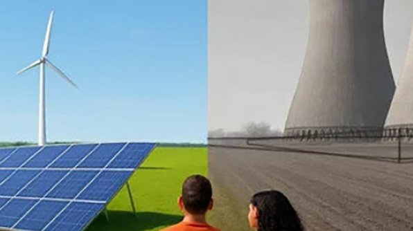 Positive Darstellung erneuerbarer Energien vers negative Darstellung von Atomkraft