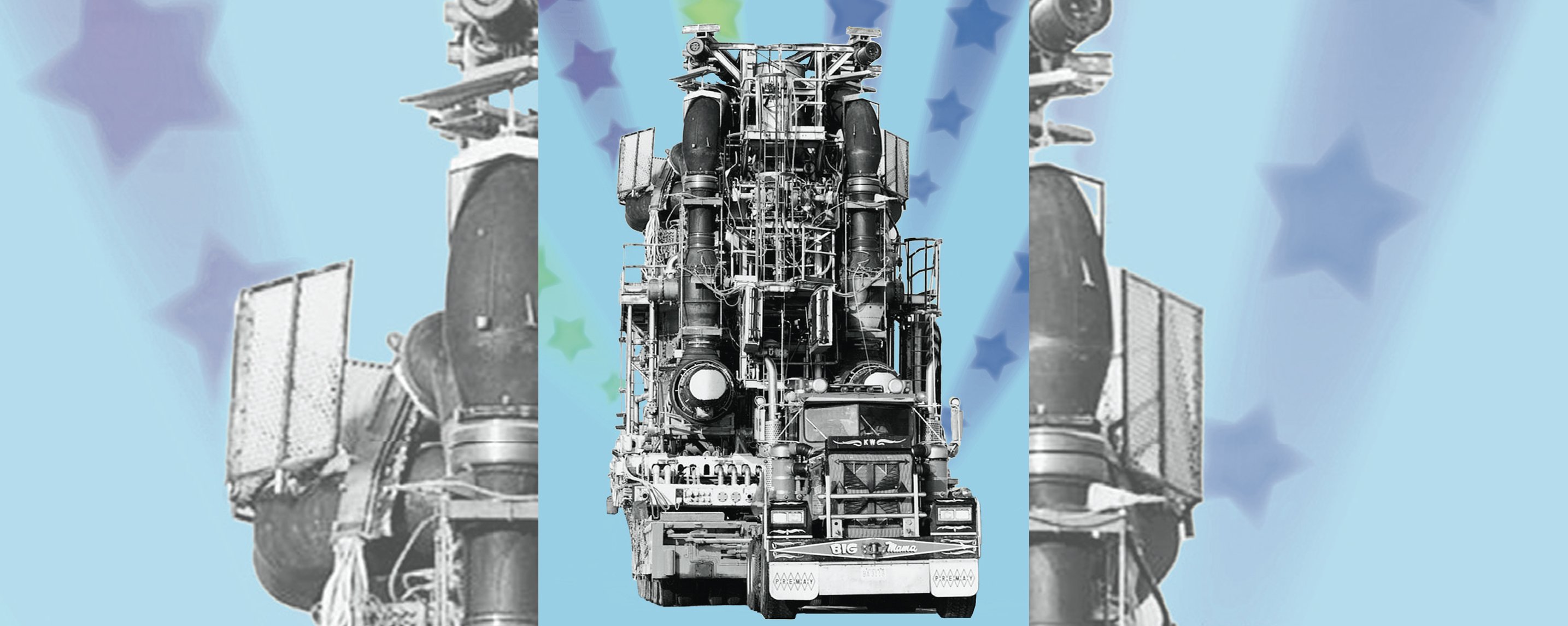 Ausschnitt eines Fotos aus den 1950er-Jahren: Ein Prototyp eines Flugzeug-Reaktors wird auf einem LKW transportiert.