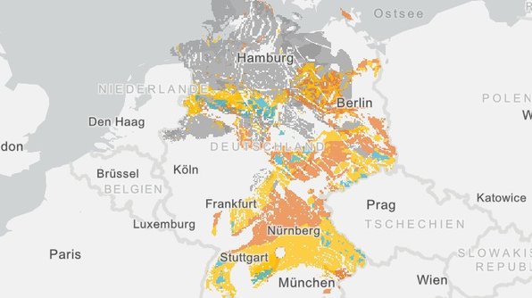 Grafik: Aktuelle Karte der für ein Endlager in Frage kommenden Regionen der Bundesgesellschaft für Endlagerung