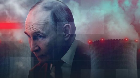 Bildcollage mit Putin und einem AKW