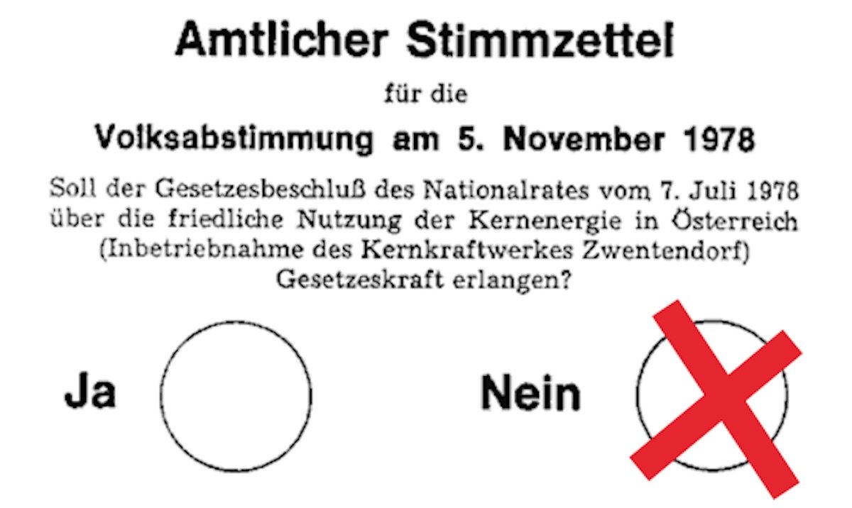 Stimmzettel Volksabstimmung 1978 Zwentendorf