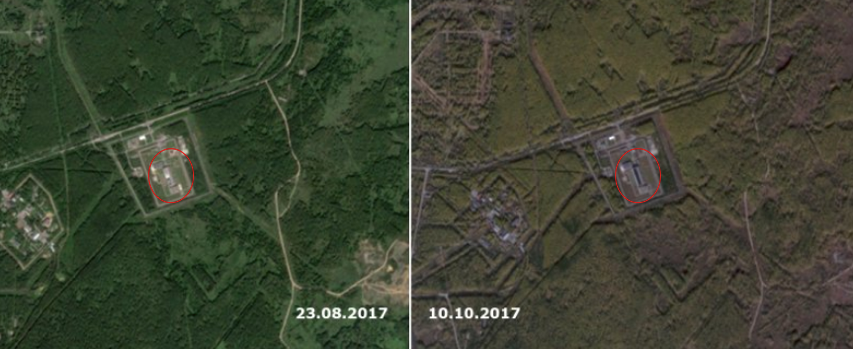 Veränderung am Dach der Atomfabrik Majak (links: 23. August 2017, rechts: 10. Oktober 2017)