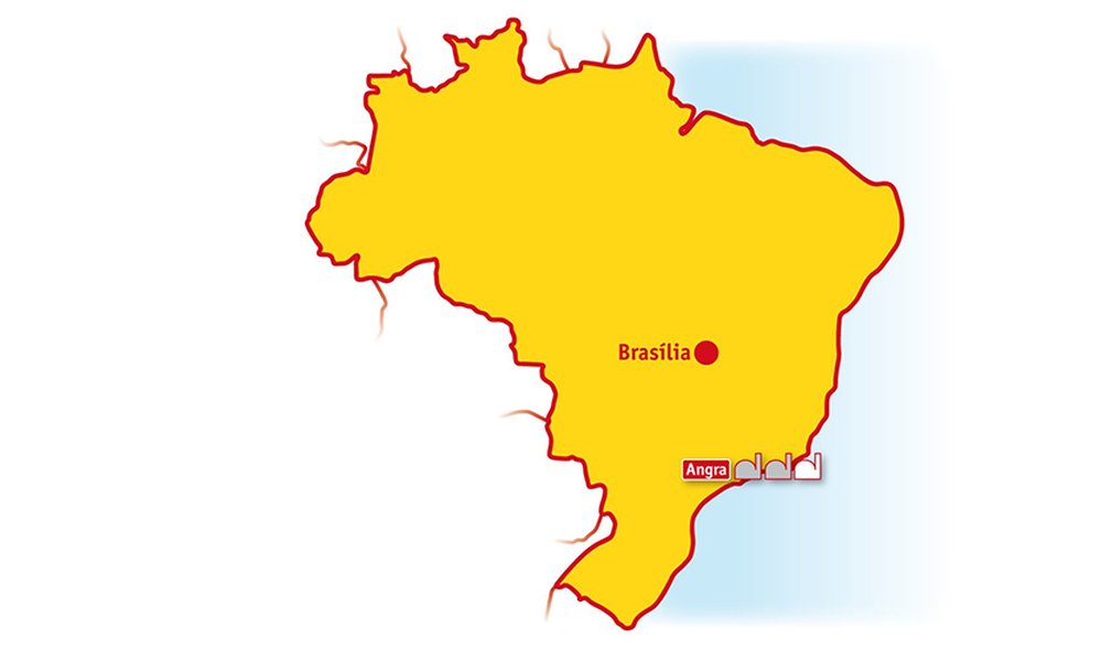 Grafik: Umriss von Brasilien, Icons markieren die brasilianischen AKW