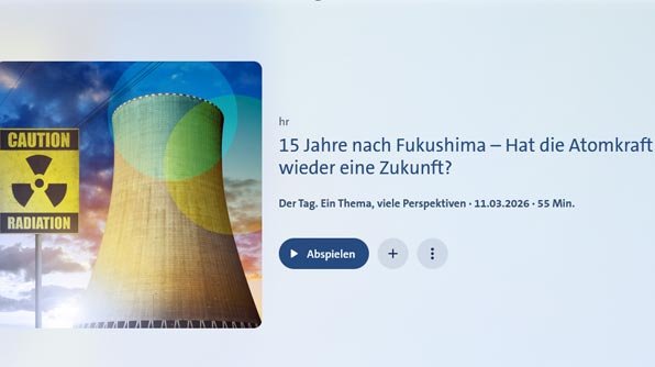 Das Startbild eines Podcast vom HR zum Thema Atomkraft, illustriert mit dem Kühlturm eines AKW.